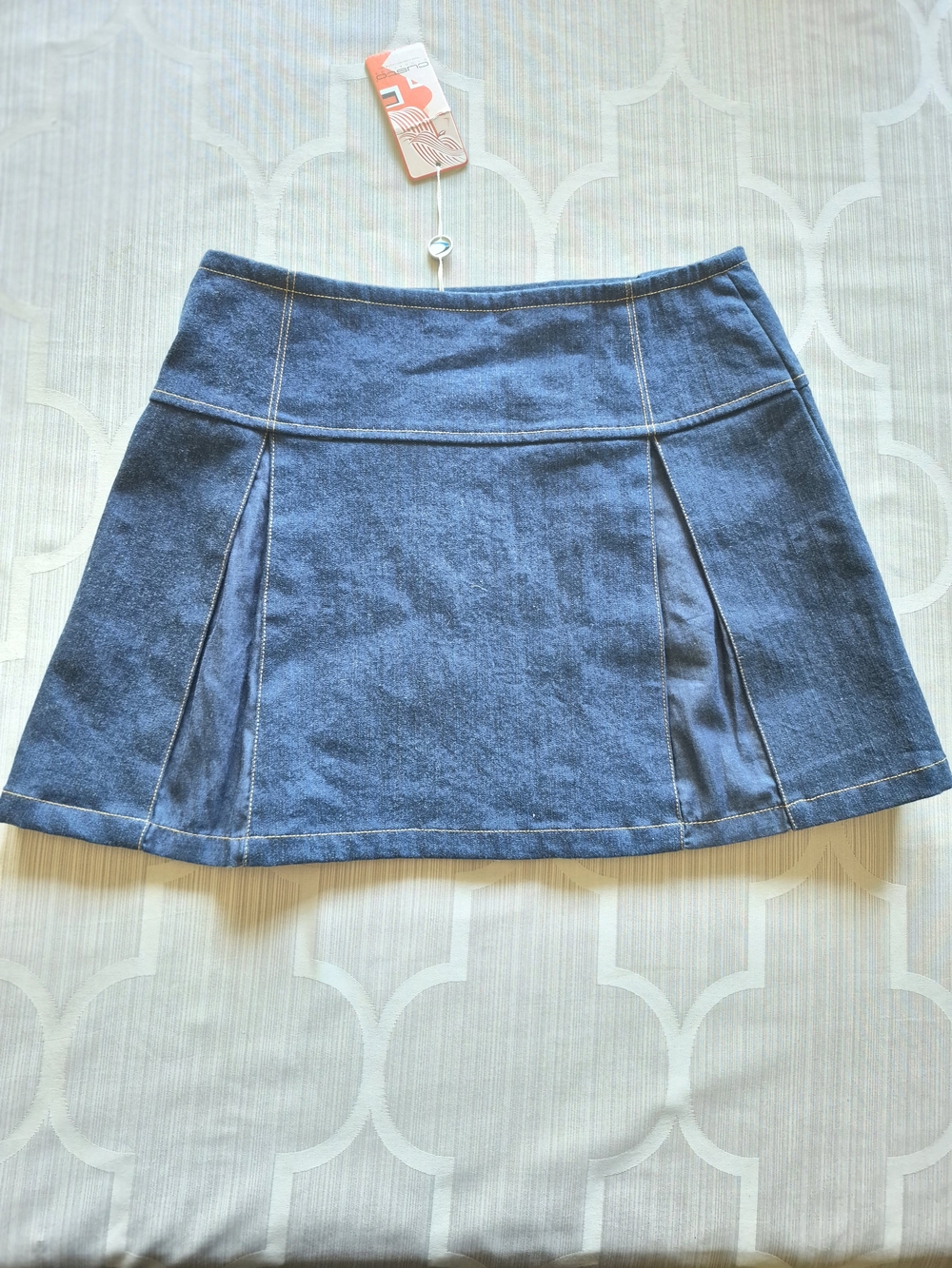 Custo Barcelona Denim A-Line Mini Skirt with Graphic Panel - Blue - Picture 5 of 8